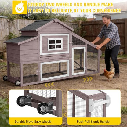 Aivituvin Chicken Coop with Run and Wheels, Mobile Outdoor Hen House Wooden Poultry Cage with Waterproof Roof (Brown, AIR23) - color: Brown, size: 67.3"L x 26.0"W x 39.4"H