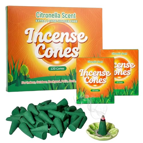 SCENTORINI Citronella Incense Cones, 120 Pcs Incense Cones with 1 Holder - color: Green Incense Cones