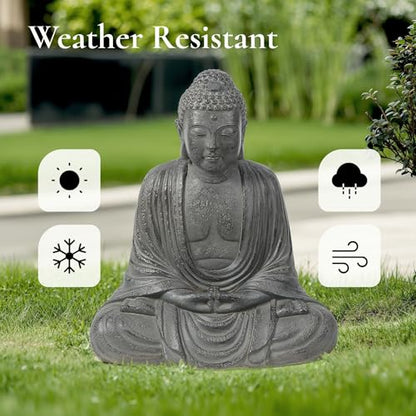 LuxenHome Buddha Statue Outdoor & Indoor, 17" Fiber Stone Meditating Buddha - color: 17" Gray