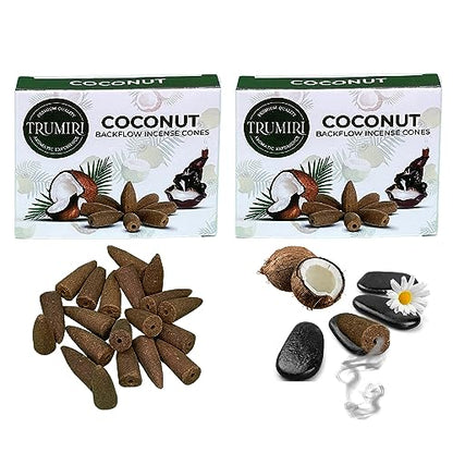 TRUMIRI Coconut Backflow Incense Cones - Total 20 Incense Cones Waterfall - Dual Pack of 10 Incense Backflow Cones - Waterfall Incense Cones - Incense Waterfall Cones - color: Coconut, size: Pack of 2 (20 Cones)
