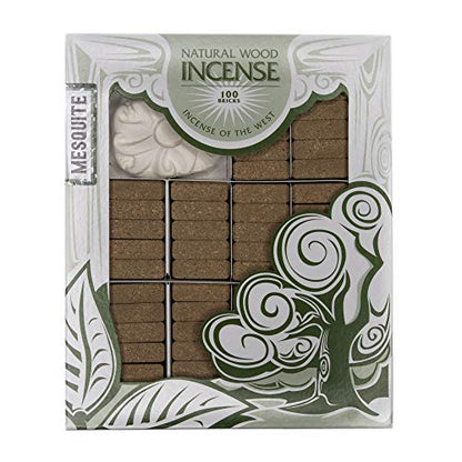 Incienso de Santa Fe - Mesquite Natural Wood Incense Bricks with Holder, 100 Count - Made in the USA - color: Mesquite, size: 100