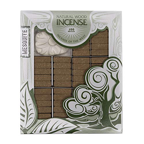 Incienso de Santa Fe - Mesquite Natural Wood Incense Bricks with Holder, 100 Count - Made in the USA - color: Mesquite, size: 100