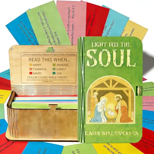 Bible Verse Prayer Card Box, 150 Inspirational Scripture Cards with Wooden Box, Christian Gift for Son, Peace and Guidance Theme - color: Green