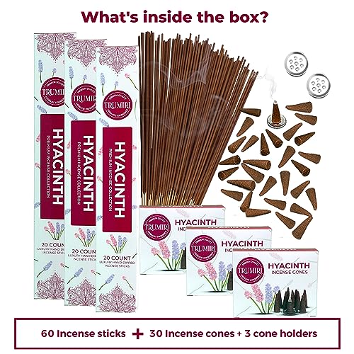 Hyacinth Incense Sticks & Incense Cones Combo Pack - 60 Insence-Sticks + 30 Insence Cones - Inscense - Incense Cones Scented - Insents - color: Hyacinth
