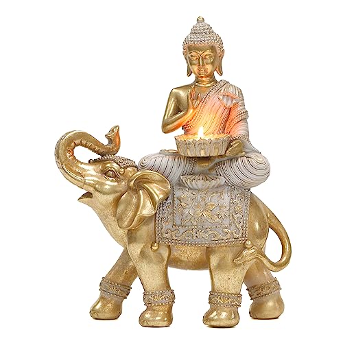 Buddha Statue for Home Decor Gold Candle Holder 11.5”-Elephant Buddha Statues for Zen Decor - Spiritual Buddha Decor for Living Room-Buda–Budda–Buddha Gift for Relaxation, Meditation or Shrine - color: Elephant Buddha Statues-b, size: 8.85"*4.13"*11.5"