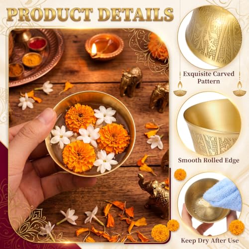 6 Pcs Copper Offering Bowls Pooja Return Gifts 3 '' Indian Brass Puja Bowls Religious Festival Supplies for Diwali Mandir Altar, Yoga Meditation, Incense Burner, Ritual Use Housewarming Gift