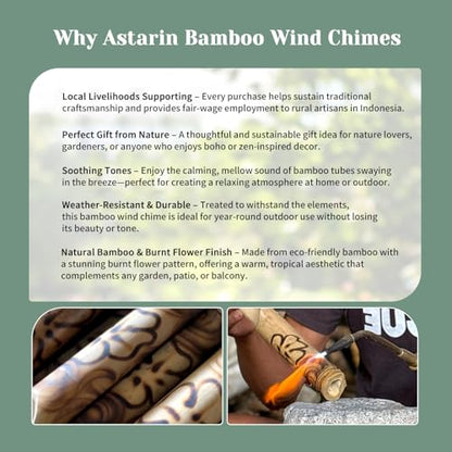 ASTARIN Bamboo Wind Chimes for Outside,Handcrafted Wooden Wind Chimes - size: 35 Inch