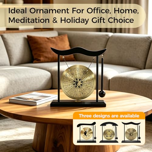 Chinese Gong Desktop,Twelve Chinese Zodiac Signs Zen Art Decor,Copper Gong with Wood Stand for Asian Decor,Meditation Sound Tool,Desk Display Office Home Blessing Gift (Chinese Zodiac)