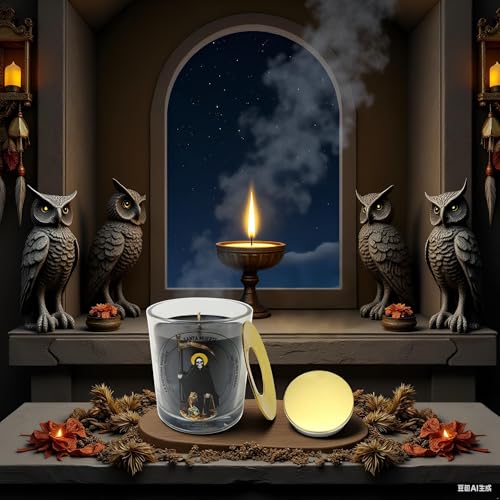 Black Santa Muerte Unscented Soy Prayer Candle 50H with Warmer Ring - color: Black Santa Muerte