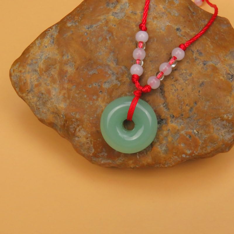 FORUBUS Green Jade Buddha Circle Red String Pendant Necklace - Chinese Traditional Amulet for Luck and Protection - color: A light green buddha+circle