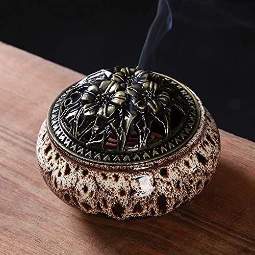 Incense Burner with Calabash Incense Stick Holder - Porcelain Charcoal Censer for Use with Resin Granular Powder Cone or Coil Incense (Fambe Gray) - color: Fambe Gray