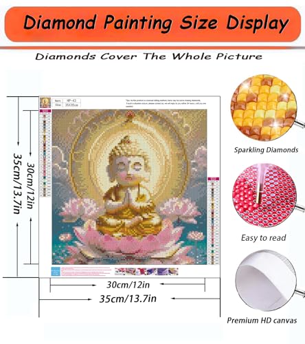 5D Lotus Buddha Diamond Painting Kits for Adults Beginner 13.7X13.7inch - color: HP143