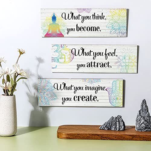 Yerliker 3 Pcs Buddha Wall Art Meditation Decor Zen Quote Signs, White - color: What You Think