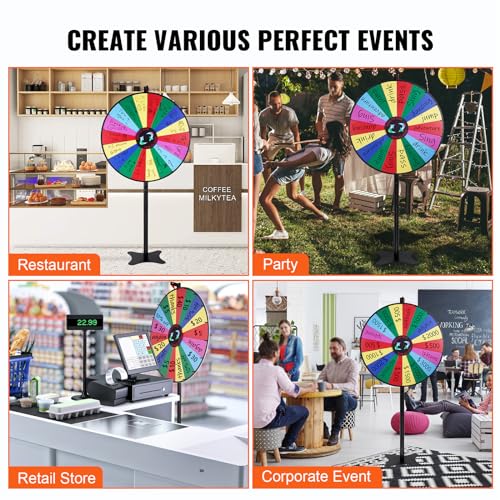 VEVOR 36 inch Spinning Prize Wheel, 18 Slots Spinning Wheel, Roulette Wheel with a Dry Erase and 2 Markers, Tabletop or Floor Standing Win Fortune Spin Games in Party Pub Trade Show Carnival - style: 36 INCH