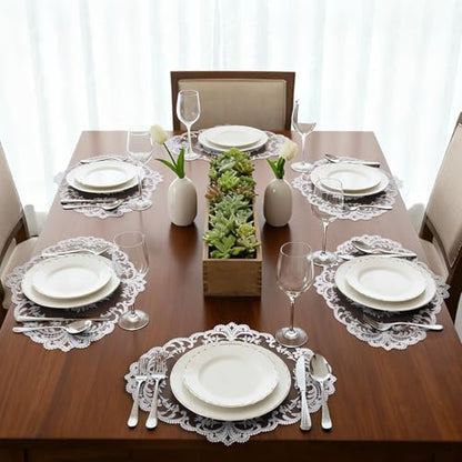 Retro Lace Embroidered Placemats,French Crochet Doilies,Set of 6 - color: White