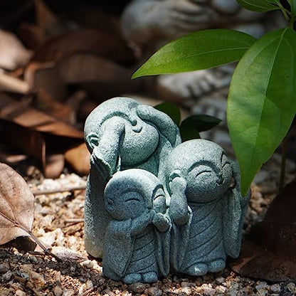 OwMell Japanese Jizo Monk Statue, Buddha Jizo Memorial Aquarium Statue - color: No Evil