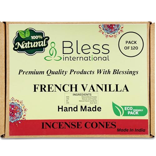 Bless International French-Vanilla 100%-Natural-Incense-Cones Handmade-Hand-Dipped Organic-Chemicals-Free for-Purification-Relaxation-Positivity-Yoga-Meditation The-Best-scents (120 Count) - color: French-vanilla, size: Pack Of 120 Cones