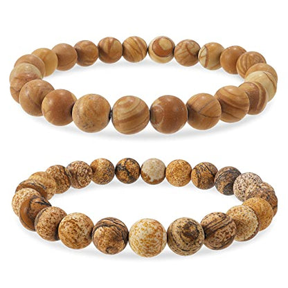 Bivei Natural Crystals Gemstone Healing Stretchy Round Beaded Bracelet - color: 8mm Wood Grain Jasper & Picture Jasper (Creativity), size: Medium: 6.8-7.24 inch