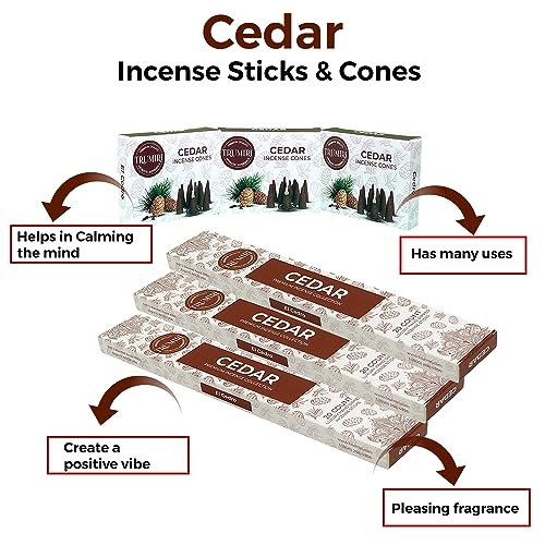 Cedar Incense Sticks & Incense Cones Combo Pack - 60 Insence-Sticks + 30 Insence Cones - Inscense - Incense Cones Scented - Insents - color: Cedar