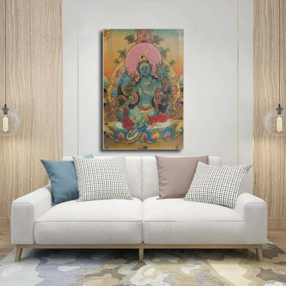Mother Goddess Green Tara Tibetan Thangka (19) Canvas Poster Wall Art Prints Room Aesthetic Murals Bedroom And Living Decorations Unframe 16x24inch - size: Unframe 16x24inch