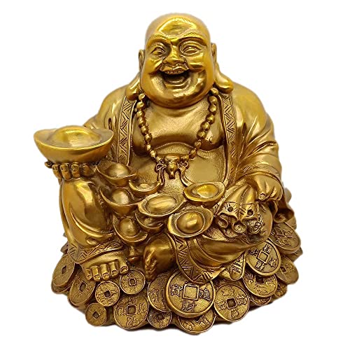 SMRTHMRT Feng Shui Decor Laughing Buddha Statue Maitreya Figurine Carrying Money Bag Happy Buddha for God Luck Brass Sculptures Home Decorations (Large) - size: Large