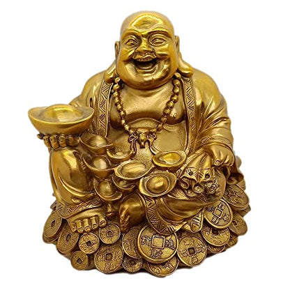 SMRTHMRT Feng Shui Decor Laughing Buddha Statue Maitreya Figurine Carrying Money Bag Happy Buddha for God Luck Brass Sculptures Home Decorations (Large) - size: Large