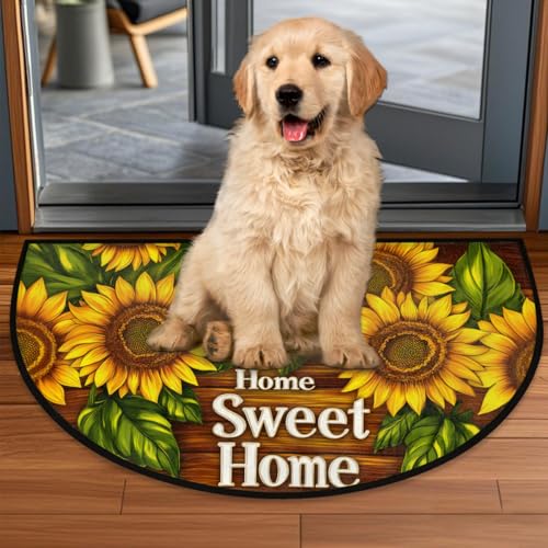 Flowers Sunflowers Half Round Rug Half Moon Door Mat Half Circle Rugs - color: A:a-color 14