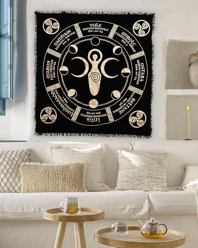 Indian Consigners Triple Moon Goddess Altar Cloth - Celestical Tarot Deck Face Cloth - New to Full Moon Cycle - color: Black-gold, size: 24" x 24" (Square)