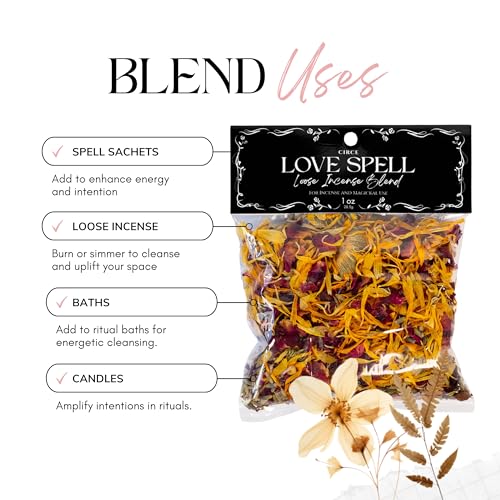 CIRCE Loose Herb Incense Love Spell Aromatic Blend - for Ritual Practices, Amulet Bags, Candle Magic or Loose Incense -Attract New Love or Enhance Existing Flame - Rose Petals & Lavender - 1oz - color: Love Spell