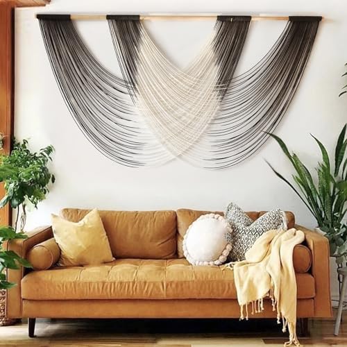 Jakalin Macrame Wall Hanging Black Dip-Dyed Fiber Wall Art 59" Wx35 L - color: Black