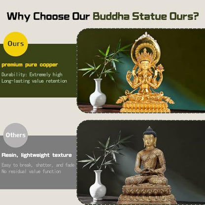 Quan Yin Statue Gold Plated Buddha Statue Home Decor Zen Meditation - color: Avalokiteshvara