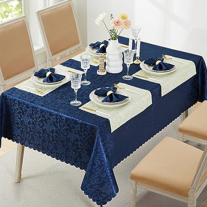 Wave Scroll Damask Jacquard Rectangle Deep Sea Blue Tablecloth 60" 120"，Wipeable Table Cover for Dining Table, Buffet Parties and Camping - color: Deep Sea Blue, size: 60" x 120" (Rectangle)
