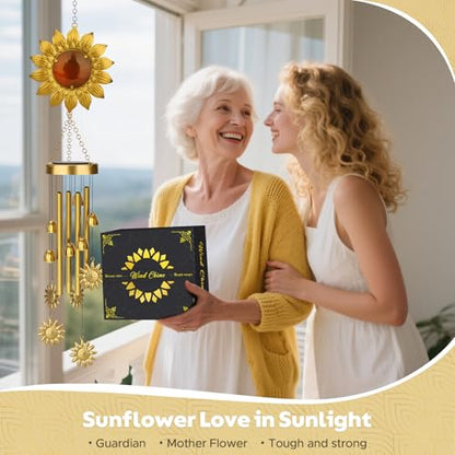 JYPS Solar Wind Chimes with Sunflower LED Lights, 42-Inch Large Waterproof Outdoor Garden Decor for Patio Yard, Unique Gifts for Women Mom Grandma, Mother's Day Christmas Birthday Easy-Install Design