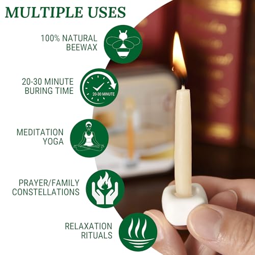 Meditation Beeswax Candles 40Pcs, 20 Minute Mini Candles Set, 2.6 Inch Small Bees Wax Taper Candles - Smokeless, Dripless and Non-Toxic for Home, Women Gifts, Yoga-White - color: White, size: 40