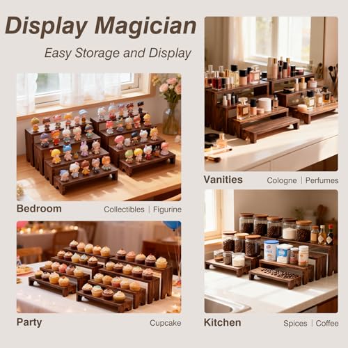 Wooden Tiered Risers Display Stands - 2 Set 8pcs Perfume and Cologne Shelf Organizer,Large Wooden Cupcake Dessert Table Display Set,Vendor Booth Display Items,Rustic Food Display Risers for Party and Events