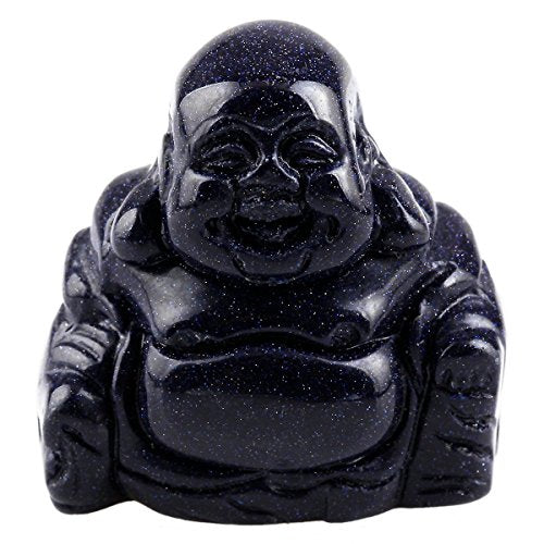 Rockcloud 1.5" Blue Sand Stone Laughing Happy Buddha Feng Shui Figurine - color: 4.blue Sand Stone