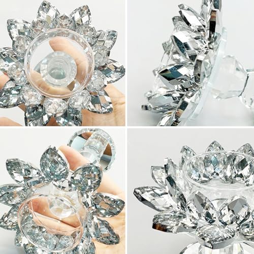 Crystal Lotus Flower Candle Holder, Votive Tealight Candlestick Stand for Table Centerpiece Party Wedding Decor Transparent