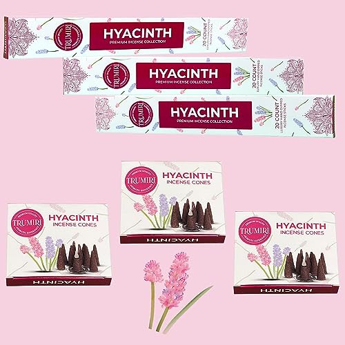Hyacinth Incense Sticks & Incense Cones Combo Pack - 60 Insence-Sticks + 30 Insence Cones - Inscense - Incense Cones Scented - Insents - color: Hyacinth