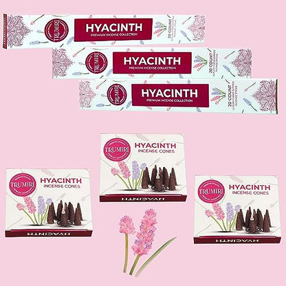 Hyacinth Incense Sticks & Incense Cones Combo Pack - 60 Insence-Sticks + 30 Insence Cones - Inscense - Incense Cones Scented - Insents - color: Hyacinth