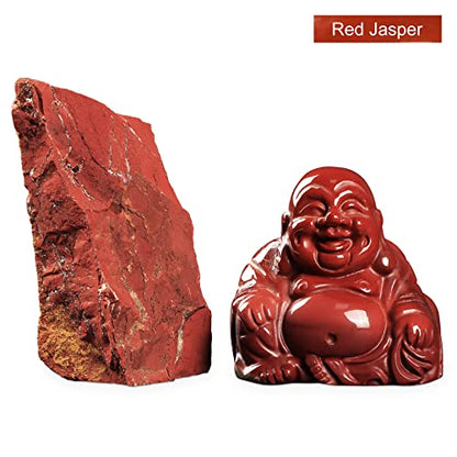 Artistone Red Jasper Crystal Smiling Happy Buddha Statue, 2.0 inch Carved Maitreya Laughing Buddha Figurine Healing Crystal Gemstone Lucky Stone Home Decoration - color: Red Jasper