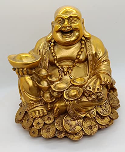 SMRTHMRT Feng Shui Decor Laughing Buddha Statue Maitreya Figurine Carrying Money Bag Happy Buddha for God Luck Brass Sculptures Home Decorations (Large) - size: Large