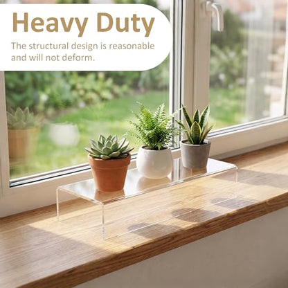 Acrylic Shelf Riser 15x4.3x2 pack of 2, Clear Display Shelf 10” for Figure, Cosmetics, Bags, Shoes, Toys, Collectibles, 15x4.3x2 Inch - size: 15x4.3x2 Inch