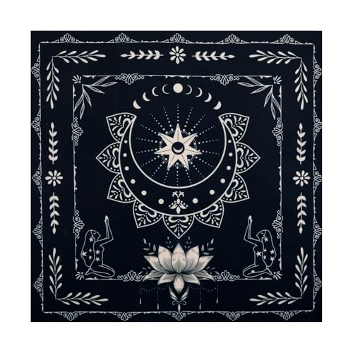 Grevosea Tarot Altar Cloth, Square Divination Mat, Polyester Witchcraft Witch Altar Tablecloth for Tarot Cards Crystals Rituals Spiritual Supplies Black 19.3x19.3in/49x49 cm