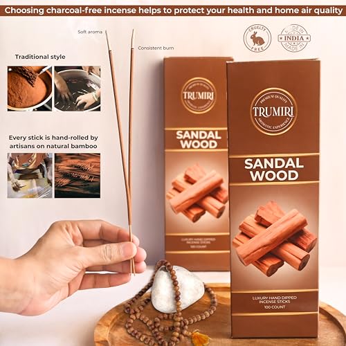 Sandalwood Incense Sticks - Pack of 100 Insence-Sticks - Made with Natural Incienso De Sandalo - Non Toxic Inscents Indian Spiritual Agarbatti Insense - color: Sandalwood