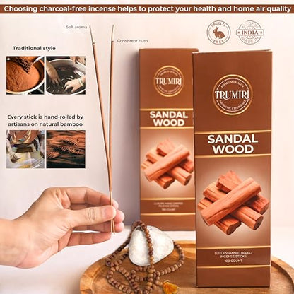 Sandalwood Incense Sticks - Pack of 100 Insence-Sticks - Made with Natural Incienso De Sandalo - Non Toxic Inscents Indian Spiritual Agarbatti Insense - color: Sandalwood
