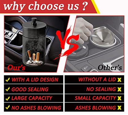 Car Ashtray with Lid Smell Proof Stainless Steel Auto Ashtrays Portable Smokeless Detachable Windproof Extinguished Butt Bucket Ash Tray for Car Cup Holder (Black) - color: Stainless Steel-Black