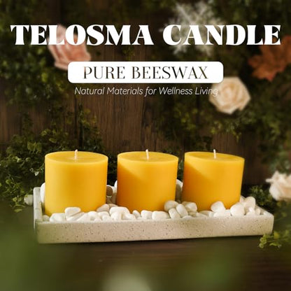 3x3 inch Natural Yellow Beeswax Pillar Candles - 3 Pack - Unscented - size: 3x3 inch