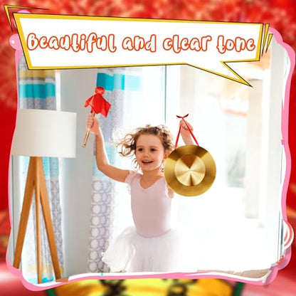 12.6 Inch Gong Percussion Instrument with Wooden Mallet and Red Hanging Ribbon Chinese Brass Gong for Home Office Celebration