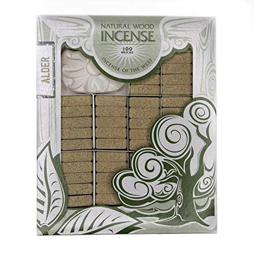 Incienso de Santa Fe - Alder Natural Wood Incense Bricks with Holder, 100 Count - Made in the USA - color: Alder, size: 100