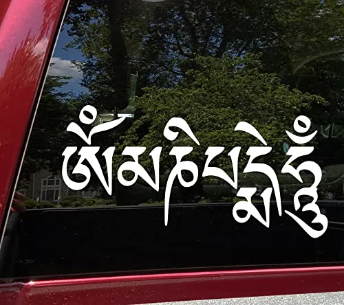 Om Mani Padme Hum Vinyl Decal - Sanskrit Mantra Buddhist Compassion - Die Cut Decal - 6w x 3h inches - Red - color: Red, size: 6w x 3h inches